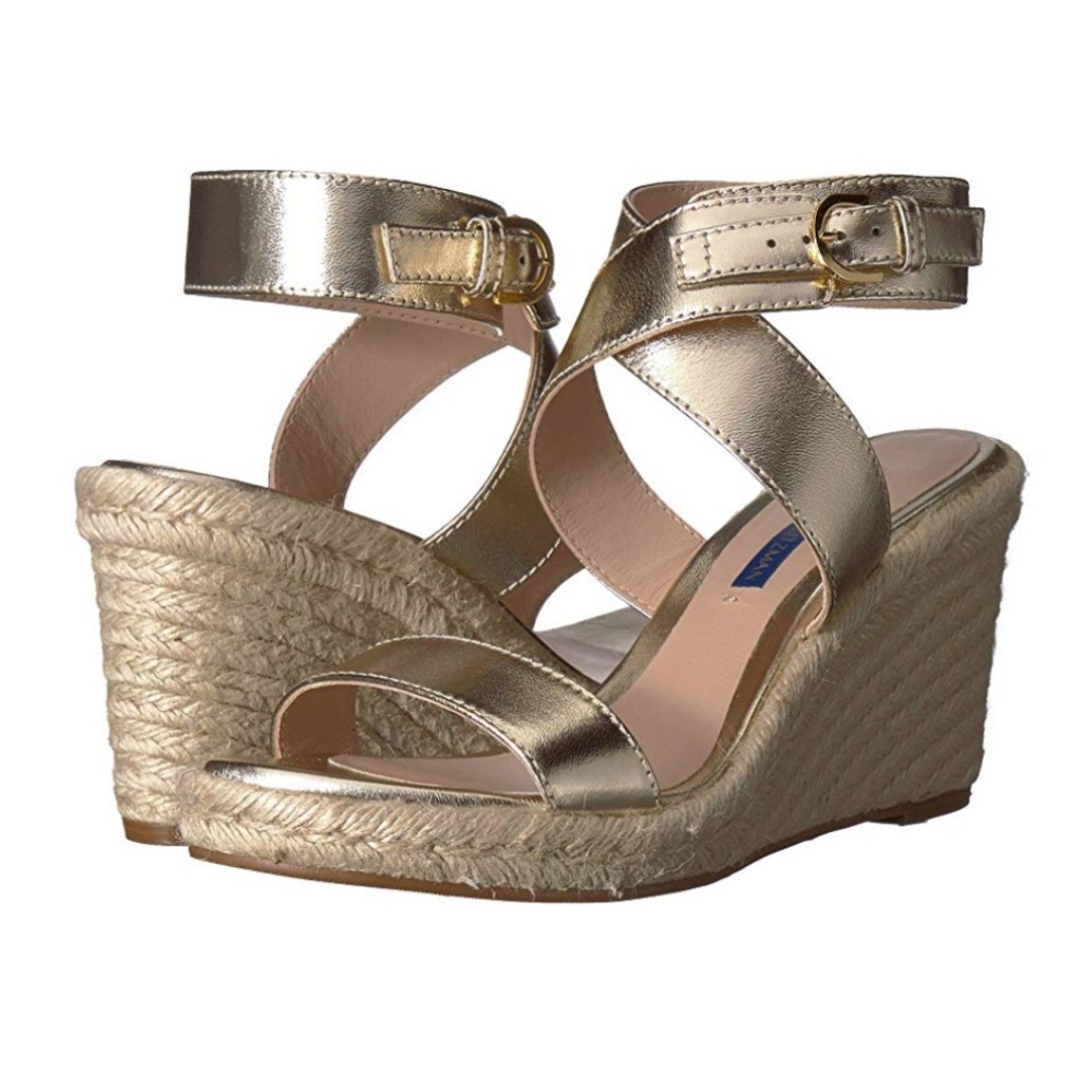 Stuart Weitzman Lexia Gold Espadrille Wedge Sandals